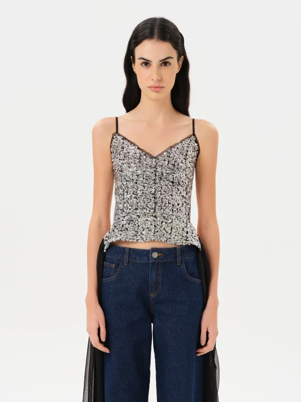 ZAYA - Embellished sequin top with a deep V neckline sold by Siedres