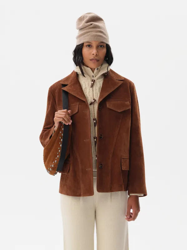 ASEAN - Contrast top-stitched suede leather jacket made by Siedres