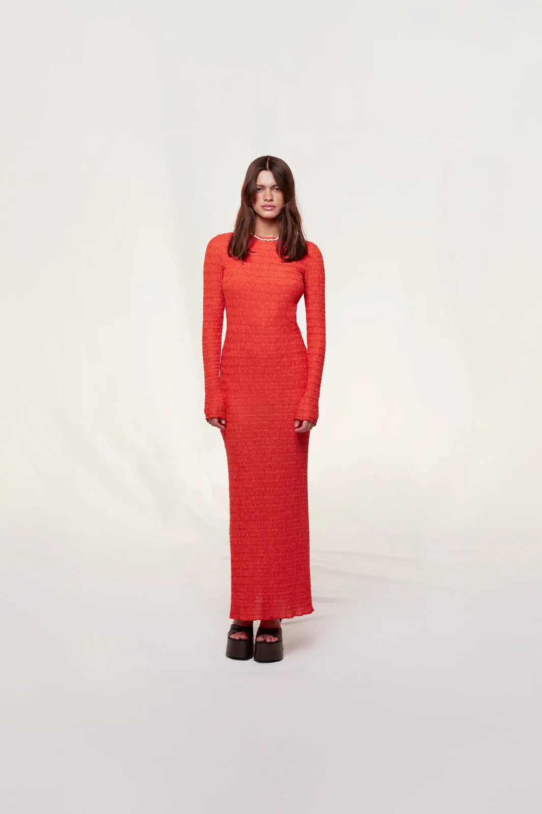 LENDI - Open-back textured maxi dress sold by Siedres