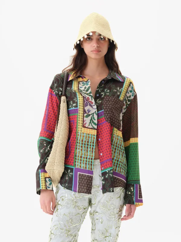 LOU - Patchwork print oversized button down shirt made by Siedres