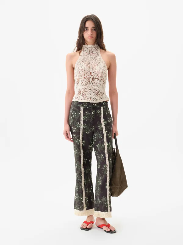 SAVINA - Lace trimmed wide-leg linen pants made by Siedres