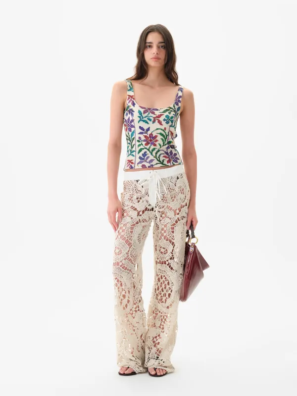 LEANE - Straight-leg crochet lace-up pants made by Siedres