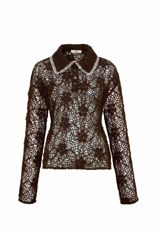 LUNET - Crochet lace long-sleeve shirt with contrast collar made by Siedres
