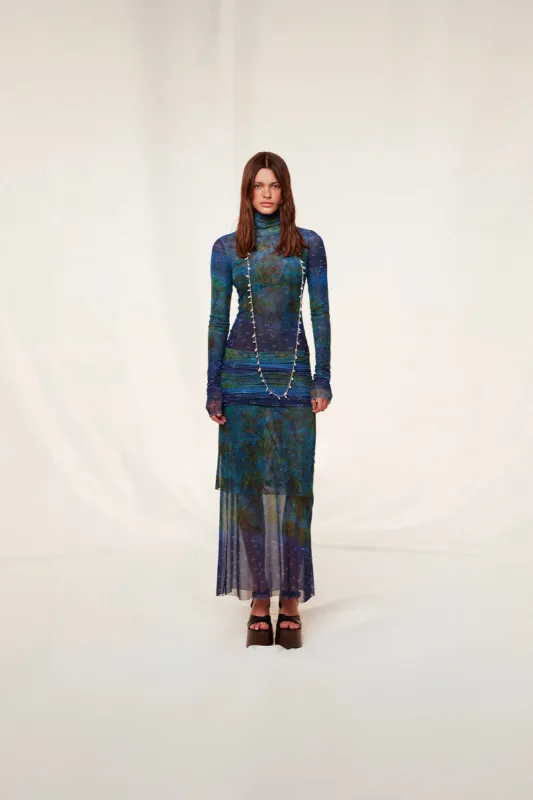 NENI - Ruched mesh maxi dress sold by Siedres