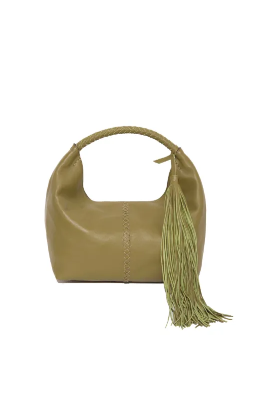 MINI GALIA - Mini tote bag with woven handle and removable tassel charm sold by Siedres