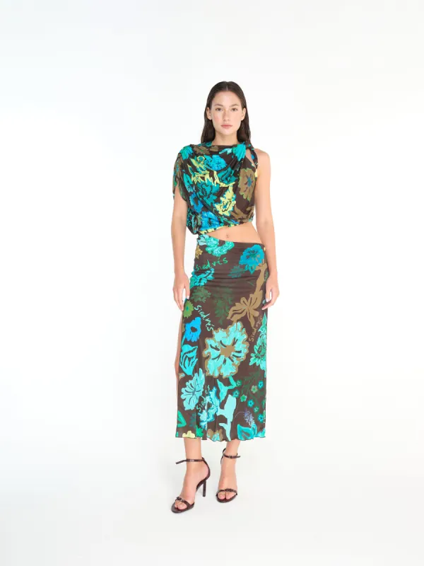 SAFIYA - Asymmetric cut-out printed jersey dress sold by Siedres