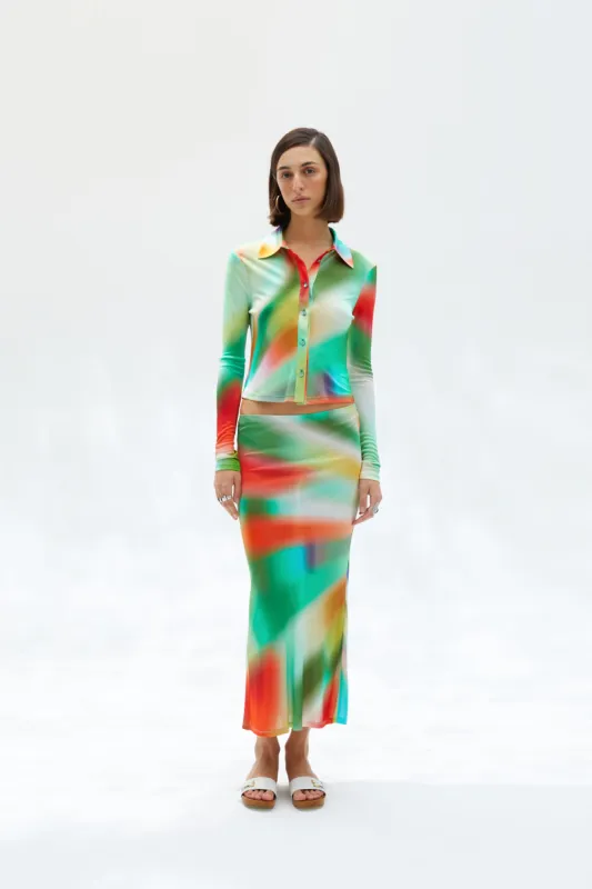 TINA - Sun-ray printed fitted jersey shirt sold by Siedres