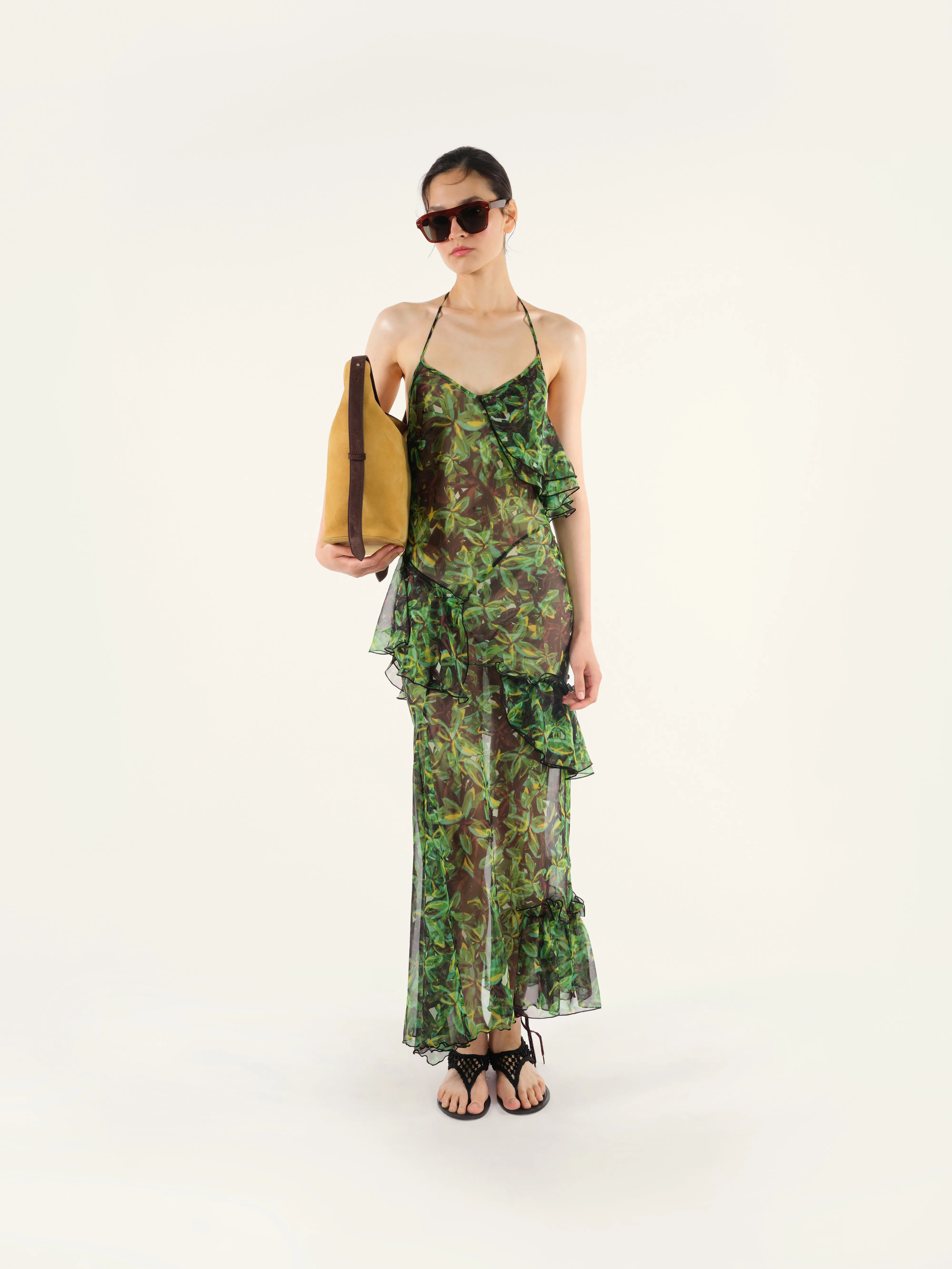 LIENI - Ruffle detailed halter neck maxi dress with open back sold by Siedres