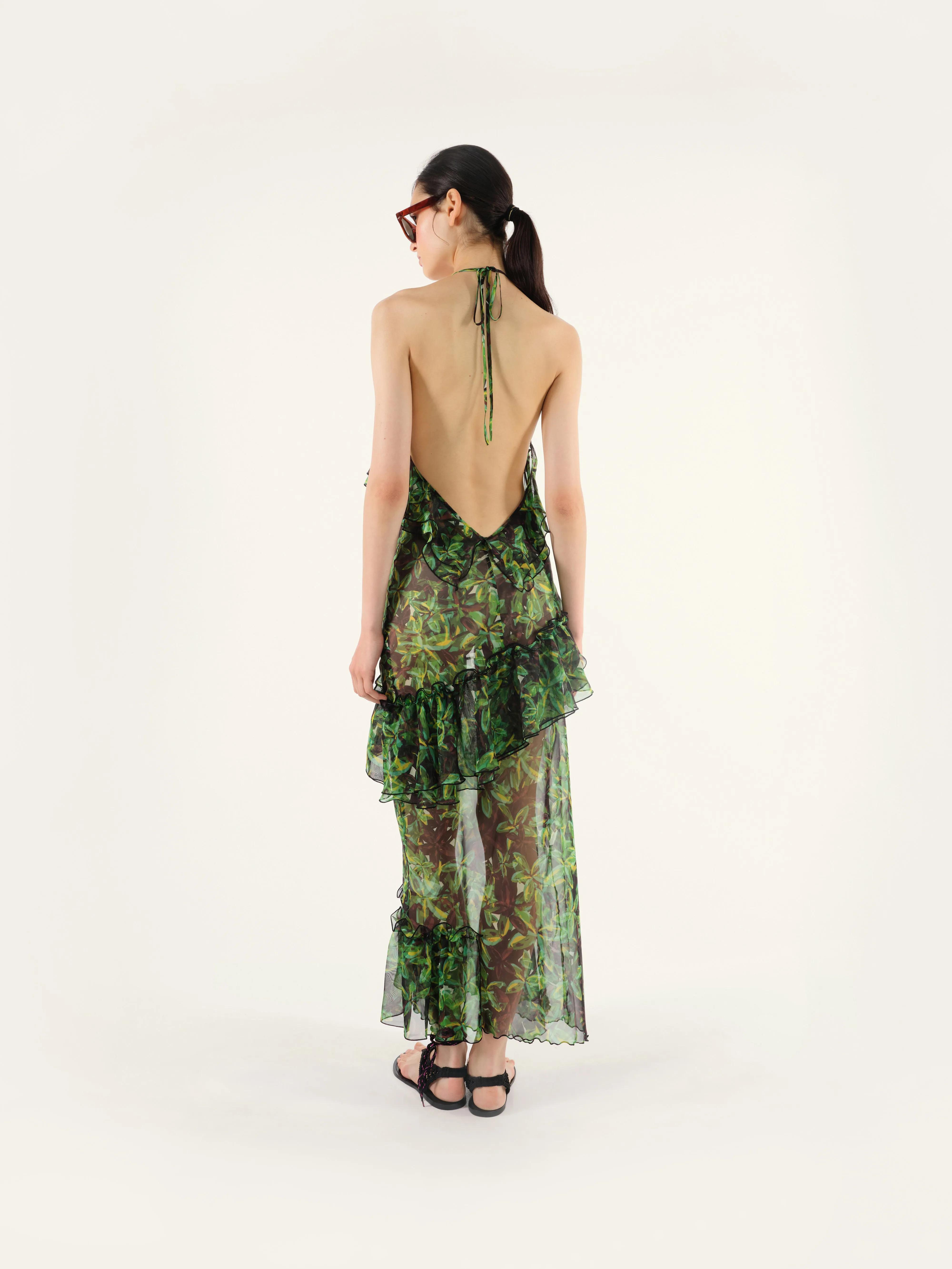 LIENI - Ruffle detailed halter neck maxi dress with open back sold by Siedres product image thumbnail 3
