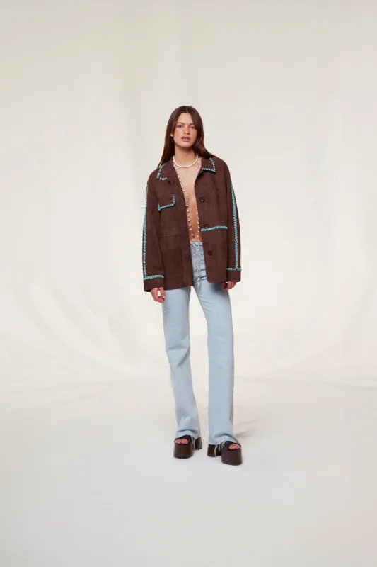 ROLIN - Contrast-stitch detailed suede jacket sold by Siedres