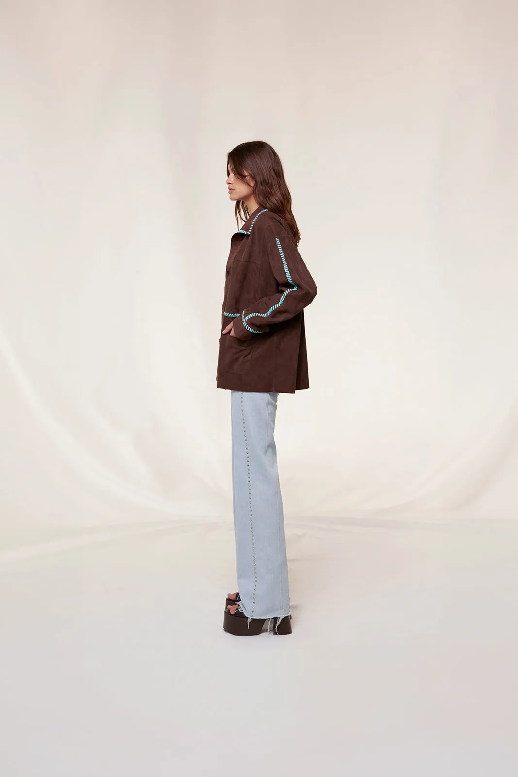 ROLIN - Contrast-stitch detailed suede jacket sold by Siedres product image thumbnail 2