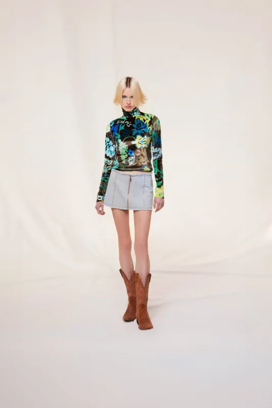 CODY - Floral printed velvet turtleneck top sold by Siedres