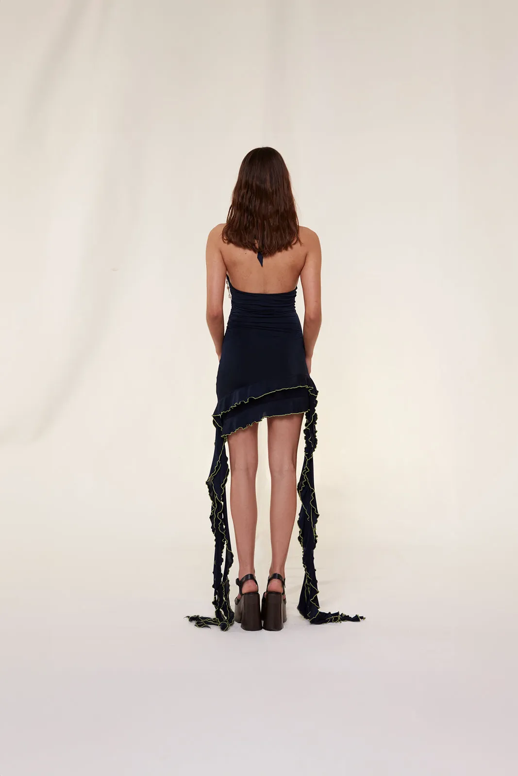 LEXA - Ruffle detailed draped mini jersey dress sold by Siedres product image thumbnail 4