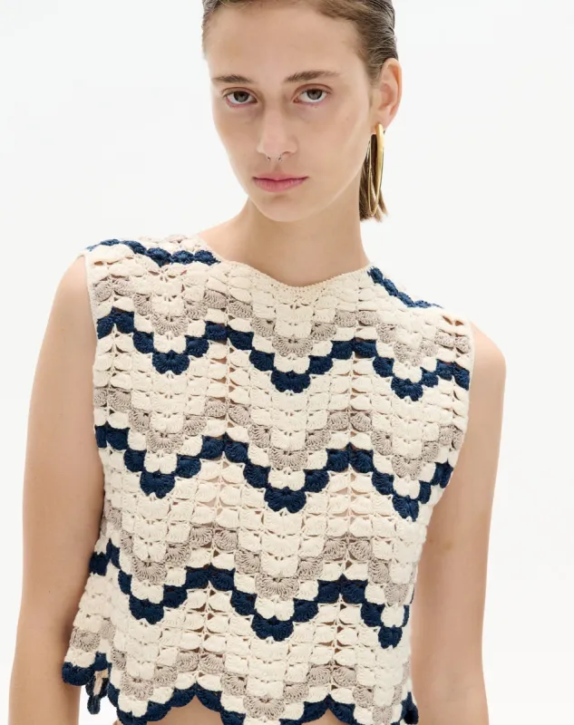 NIEVA TOP | IVORY / NAVY sold by ESCVDO