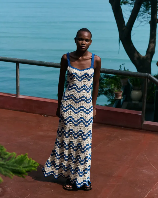 MAREA MAXI DRESS | IVORY/BLUE sold by ESCVDO