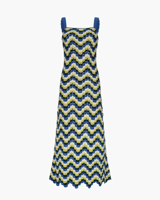 MAREA CROCHET MAXI DRESS | BLUES - LIME GREEN sold by ESCVDO