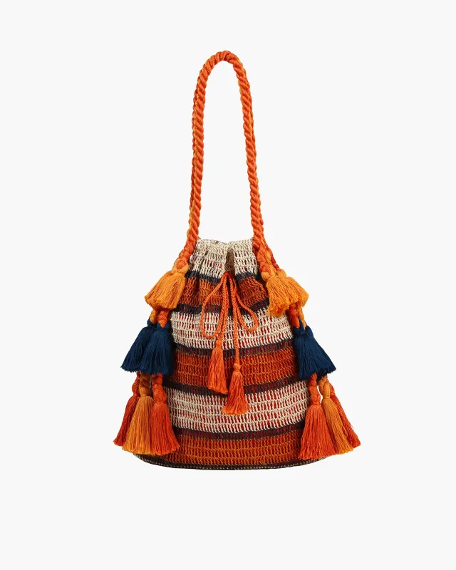 WILLOW BAG MEDIUM | Orange-Navy sold by ESCVDO
