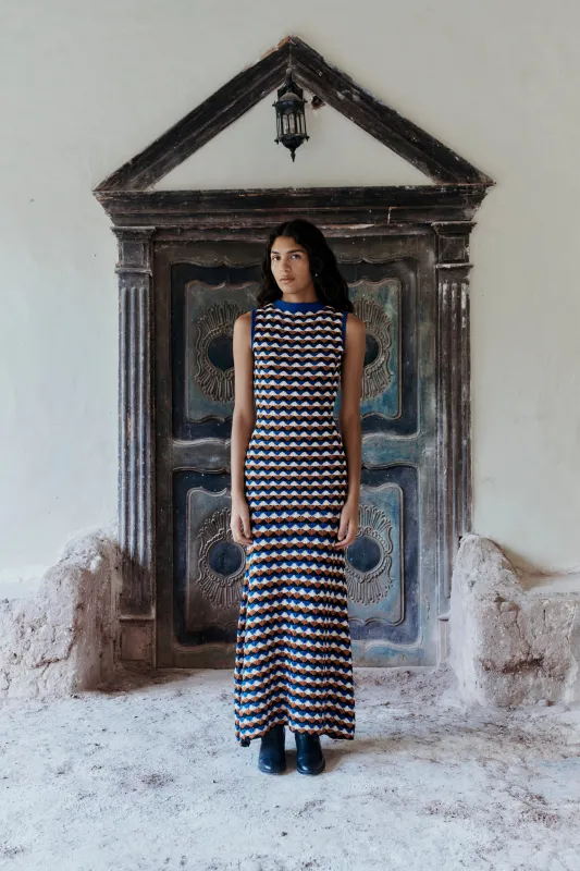 HUANDOY SLEEVELESS MAXI DRESS | ELECTRIC BLUE - TOBACCO |  PRE ORDER made by ESCVDO