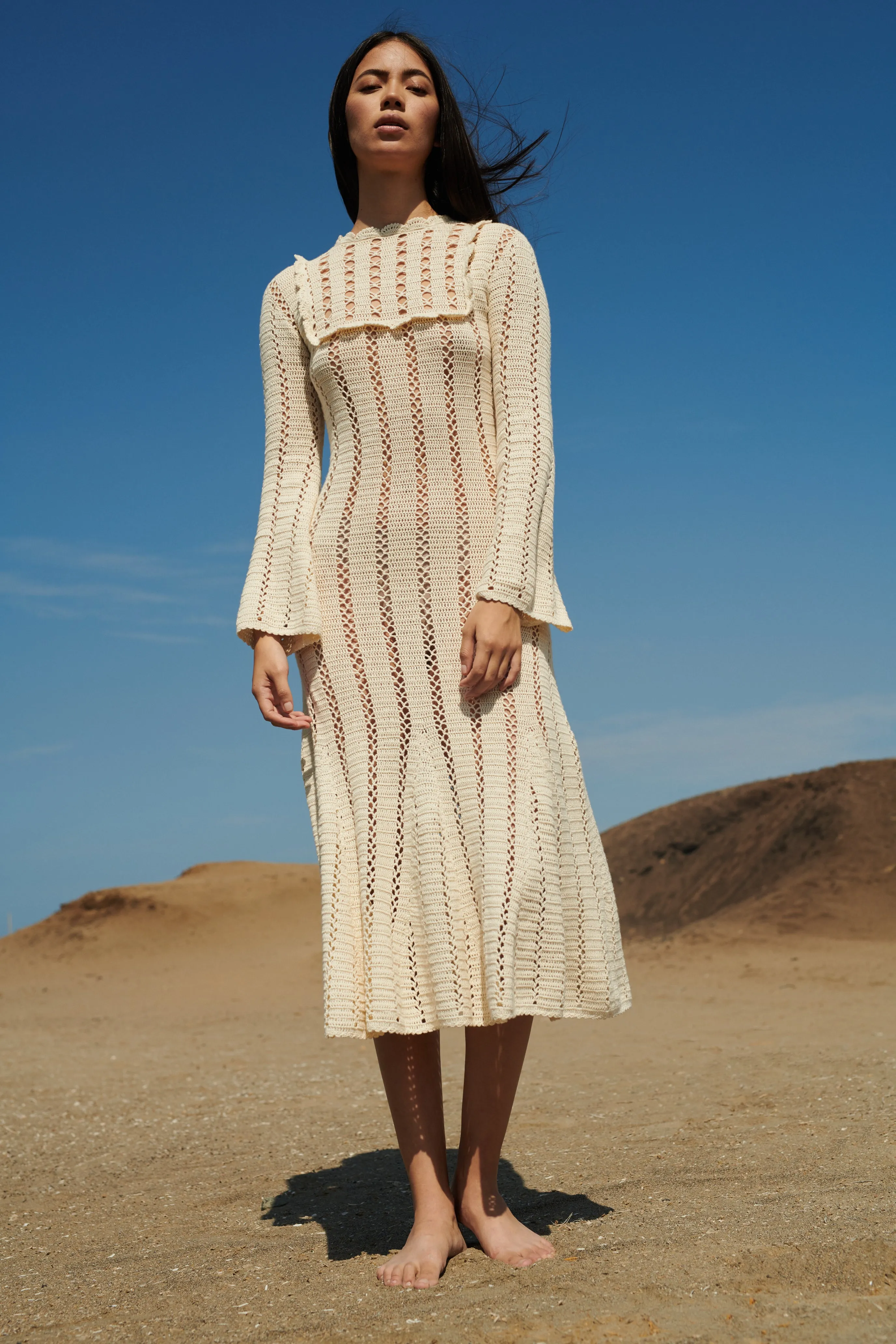 CALMA IVORY CROCHETED MIDI DRESS | PRE ORDER sold by ESCVDO