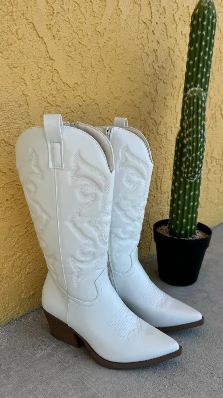 Cowgirl At Heart Faux Leather Western Boots (White) sold by Lavish Couture Fashion