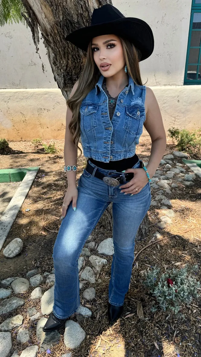 My Own Rules Denim Vest (Medium Wash) sold by Lavish Couture Fashion