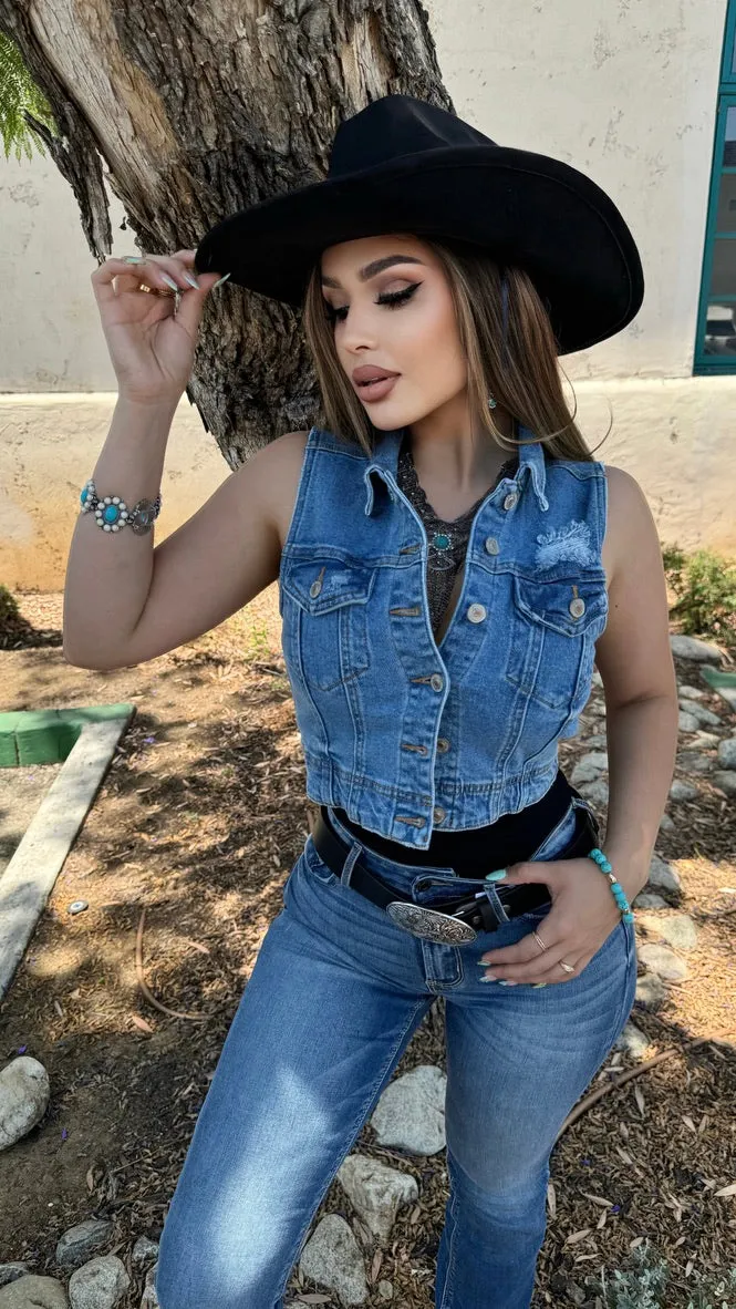 My Own Rules Denim Vest (Medium Wash) sold by Lavish Couture Fashion product image thumbnail 3