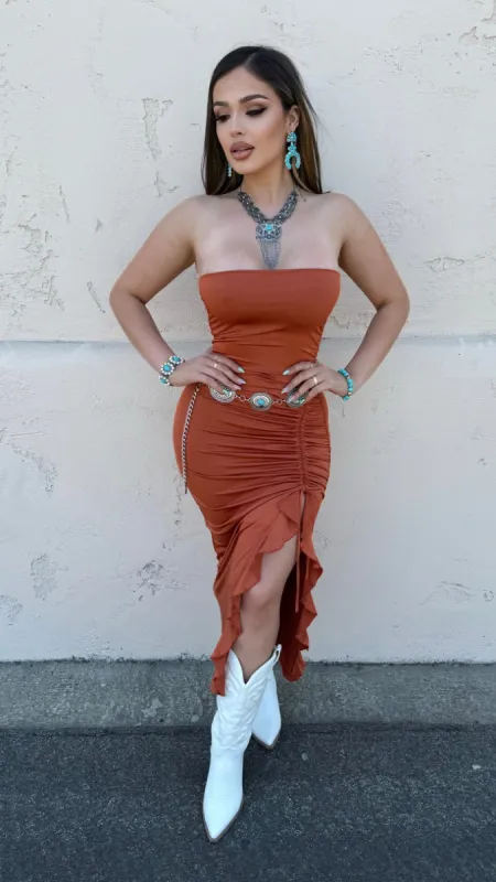 Your Temptation Strapless Dress (Copper) sold by Lavish Couture Fashion