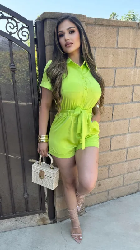 On The Trend Romper (Neon Green) sold by Lavish Couture Fashion