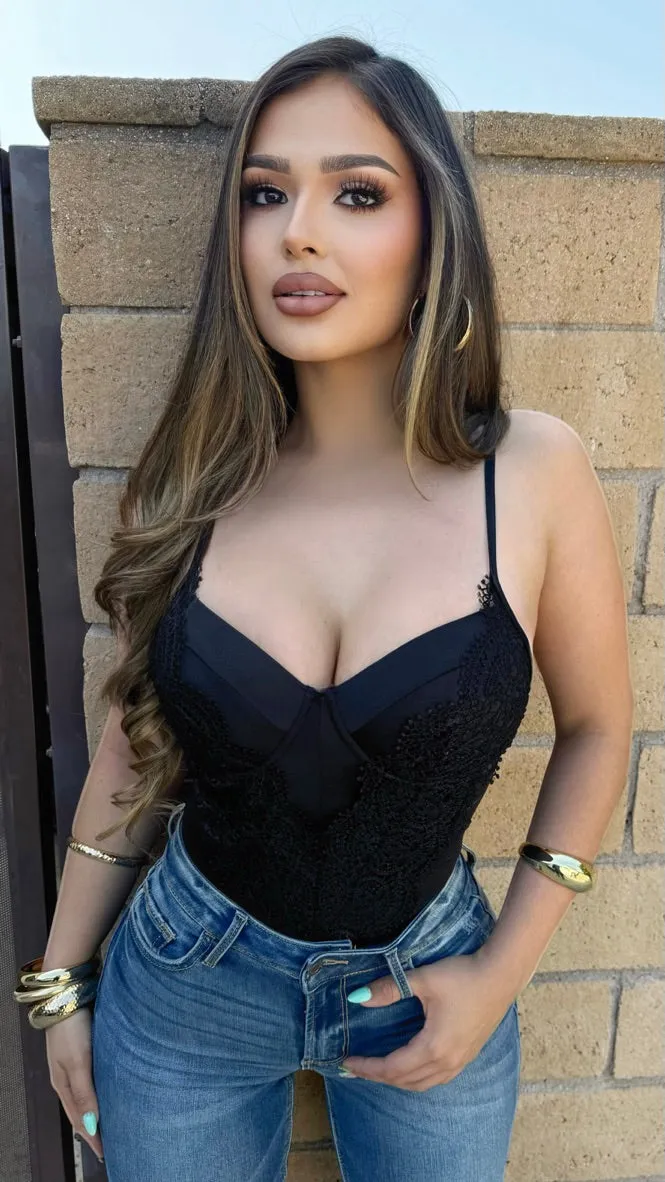 Dramatic Entrance Bodysuit (Black) sold by Lavish Couture Fashion