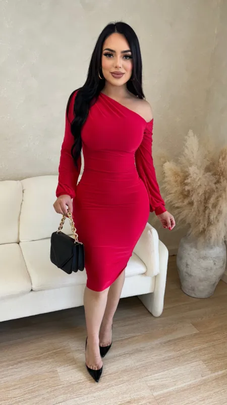 Giane Midi Dress (Red) sold by Lavish Couture Fashion