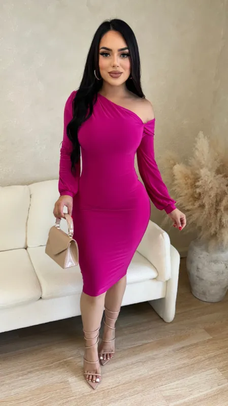 Giane Midi Dress (Fuchsia) sold by Lavish Couture Fashion