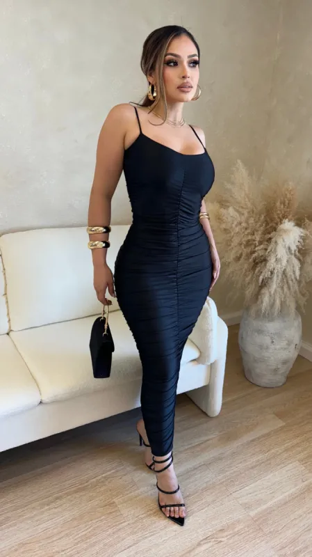 Snatched Ruched Slip On Dress (Black) sold by Lavish Couture Fashion