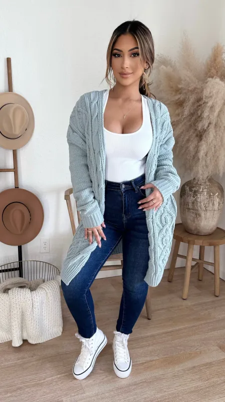 Cozy Season Cardigan (Blue) sold by Lavish Couture Fashion