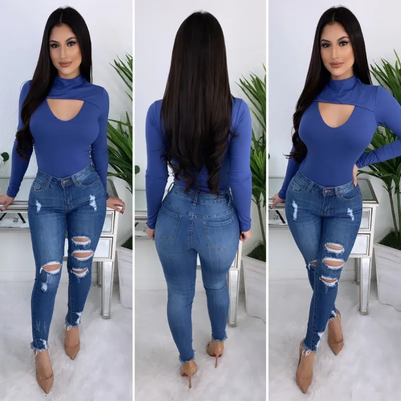 Promise Me You'll Love Me Bodysuit (Denim Blue) sold by Lavish Couture Fashion