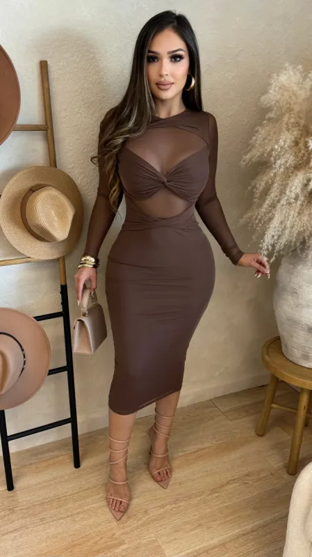 Sheer Luck Midi Dress (Brown) sold by Lavish Couture Fashion