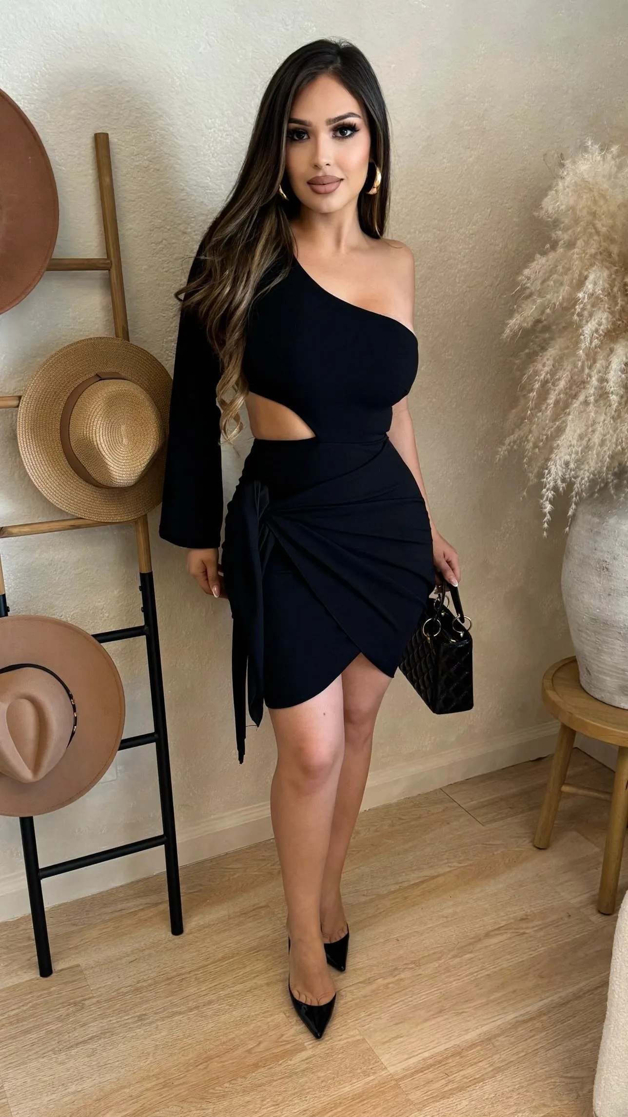 One Shoulder Side Cut Dress (Black) sold by Lavish Couture Fashion product image thumbnail 3