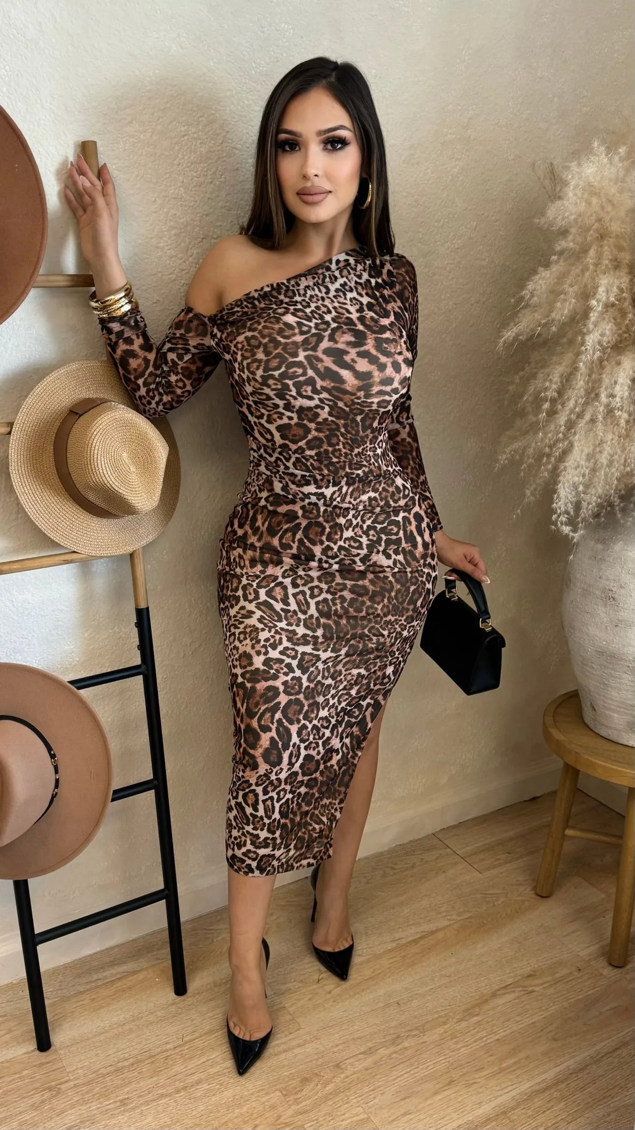 Cleo Mesh Leopard Off Shoulder Dress sold by Lavish Couture Fashion