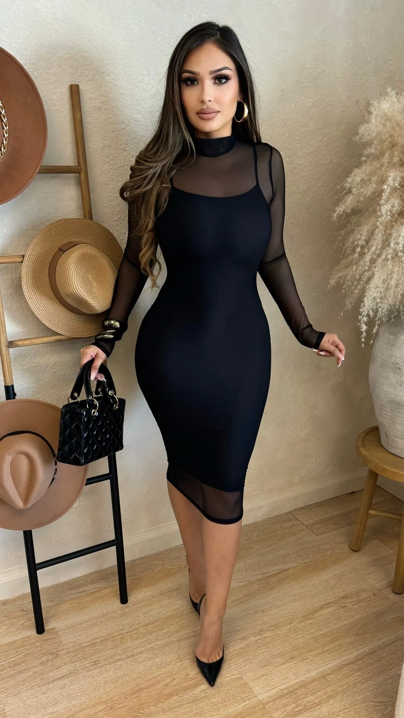 Mireya Mesh Midi Dress (Black) sold by Lavish Couture Fashion product image thumbnail 2