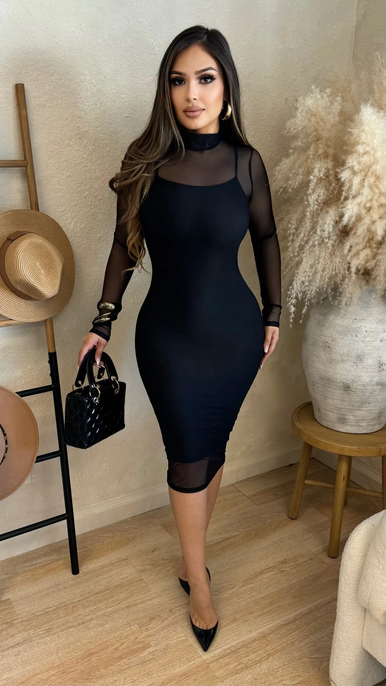 Mireya Mesh Midi Dress (Black) sold by Lavish Couture Fashion