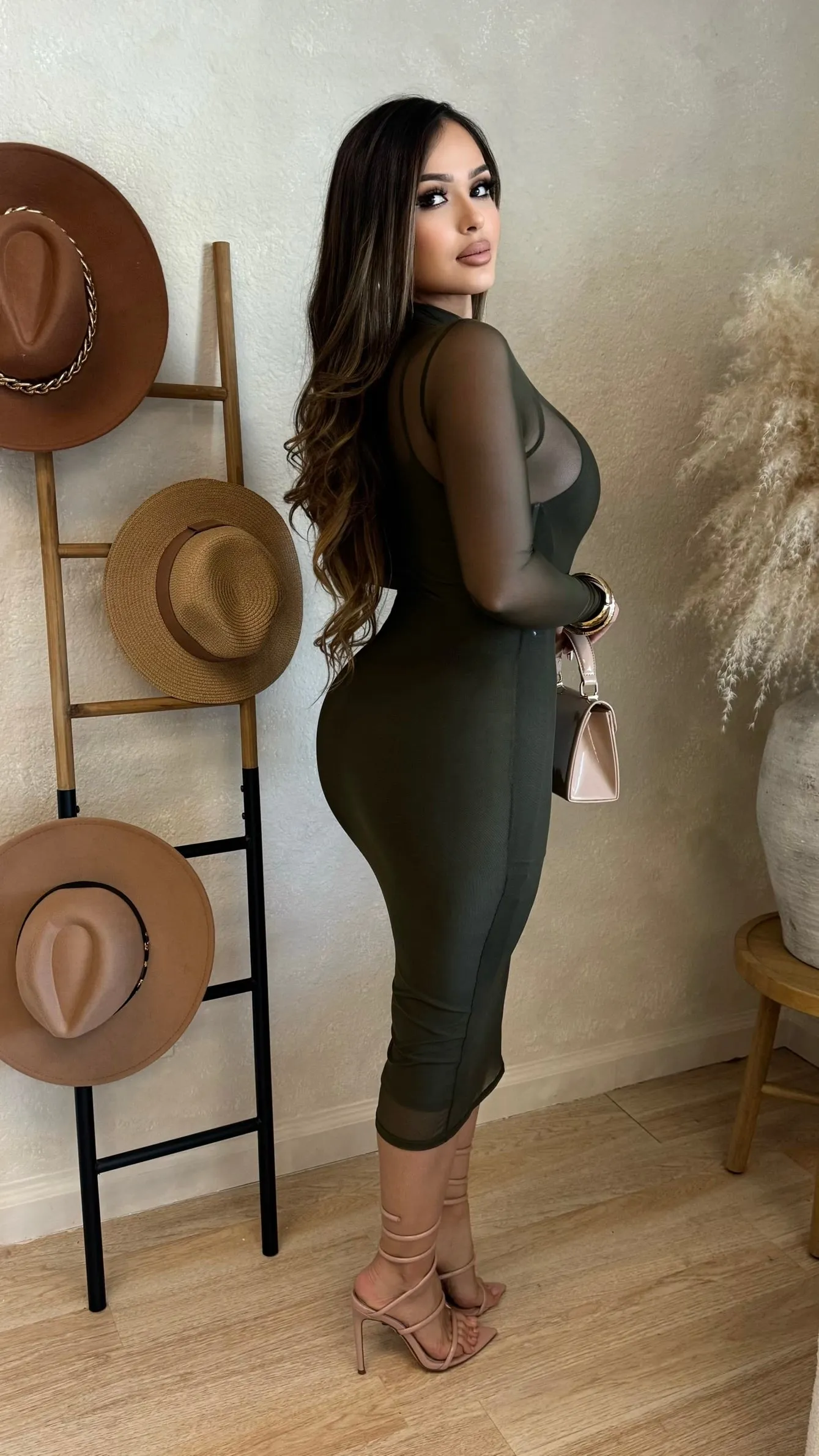 Mireya Mesh Midi Dress (Olive) sold by Lavish Couture Fashion product image thumbnail 3