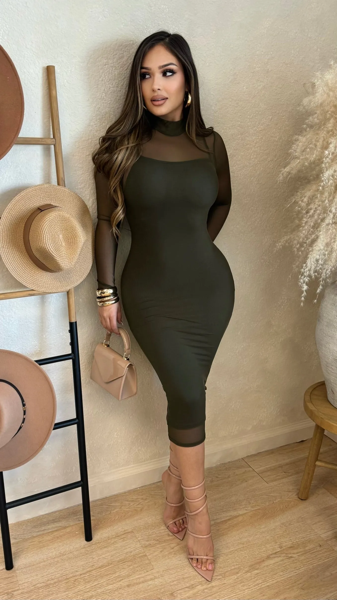 Mireya Mesh Midi Dress (Olive) sold by Lavish Couture Fashion product image thumbnail 2