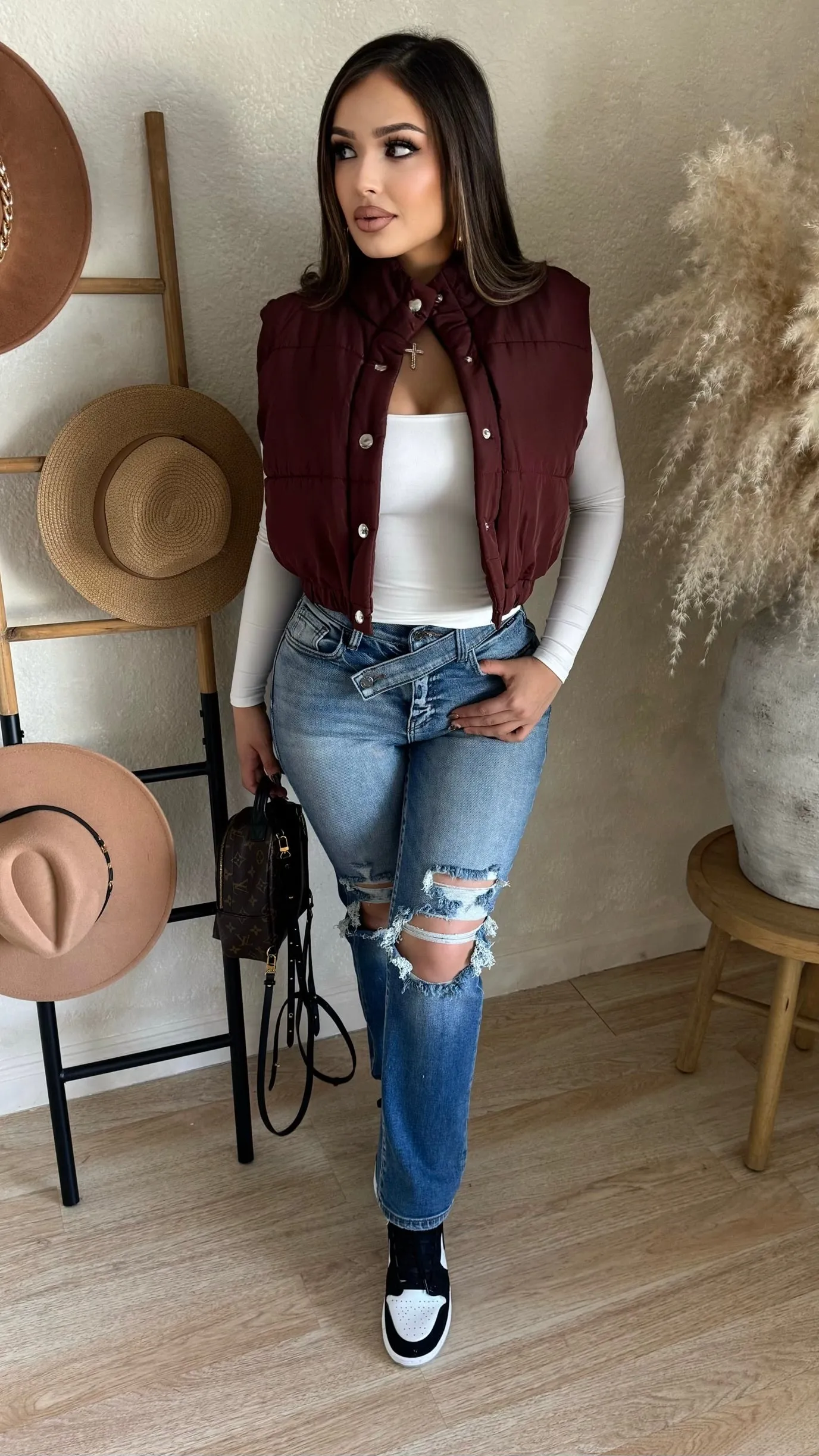 Letting Go Puffer Vest (Brown) sold by Lavish Couture Fashion