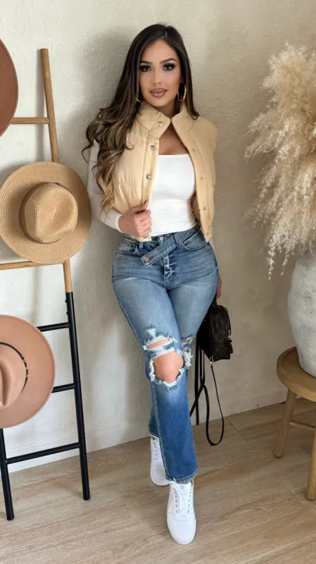 Letting Go Puffer Vest (Cream) sold by Lavish Couture Fashion