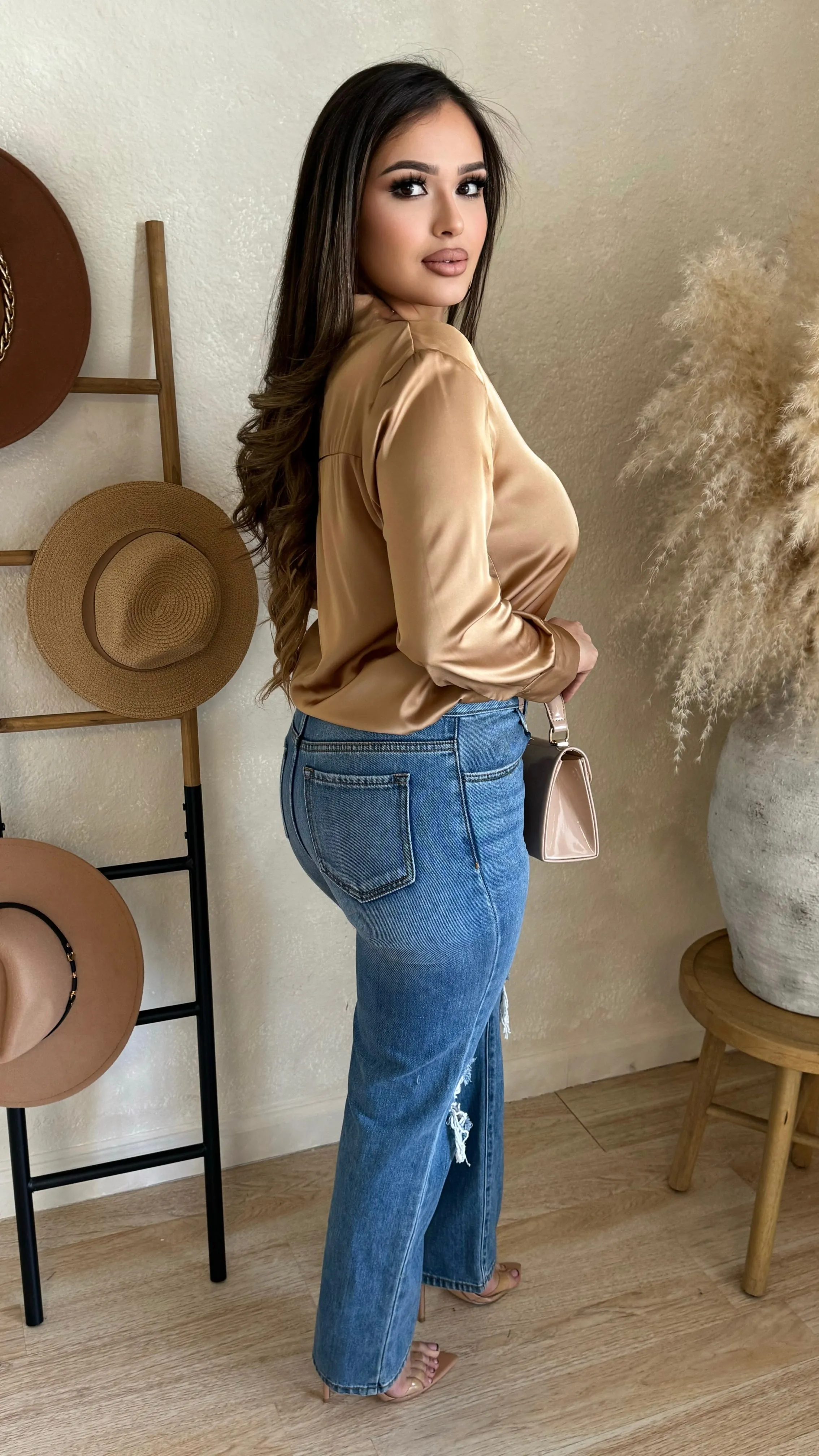 Western Scene Long Sleeve Top (Champagne) sold by Lavish Couture Fashion product image thumbnail 3