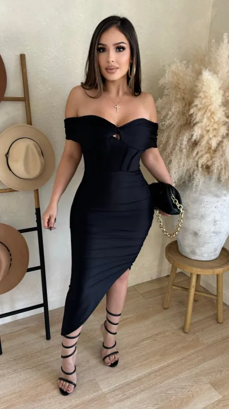 Steal The Moment Midi Dress (Black) sold by Lavish Couture Fashion