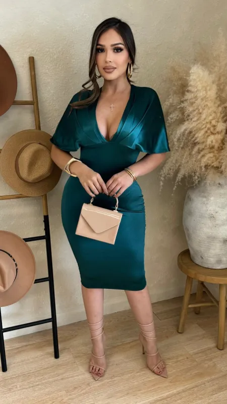 Catching Looks Midi Dress (Emerald Green) sold by Lavish Couture Fashion