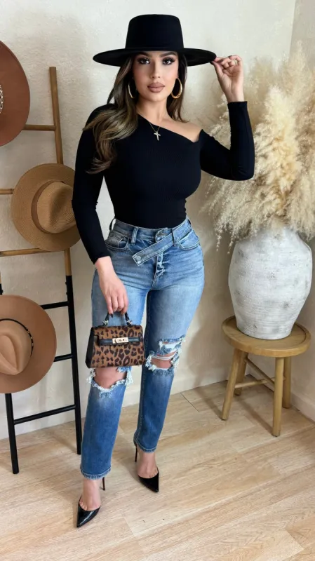 Dramatic Entrance Bodysuit (Black) sold by Lavish Couture Fashion