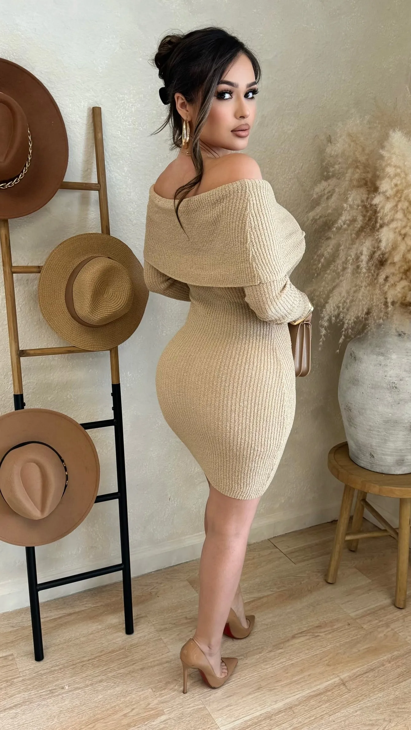 Lovely Words Off The Shoulder Midi Dress (Nude) sold by Lavish Couture Fashion product image thumbnail 2