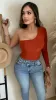 One Sided Long Sleeve Bodysuit (Rust) sold by Lavish Couture Fashion