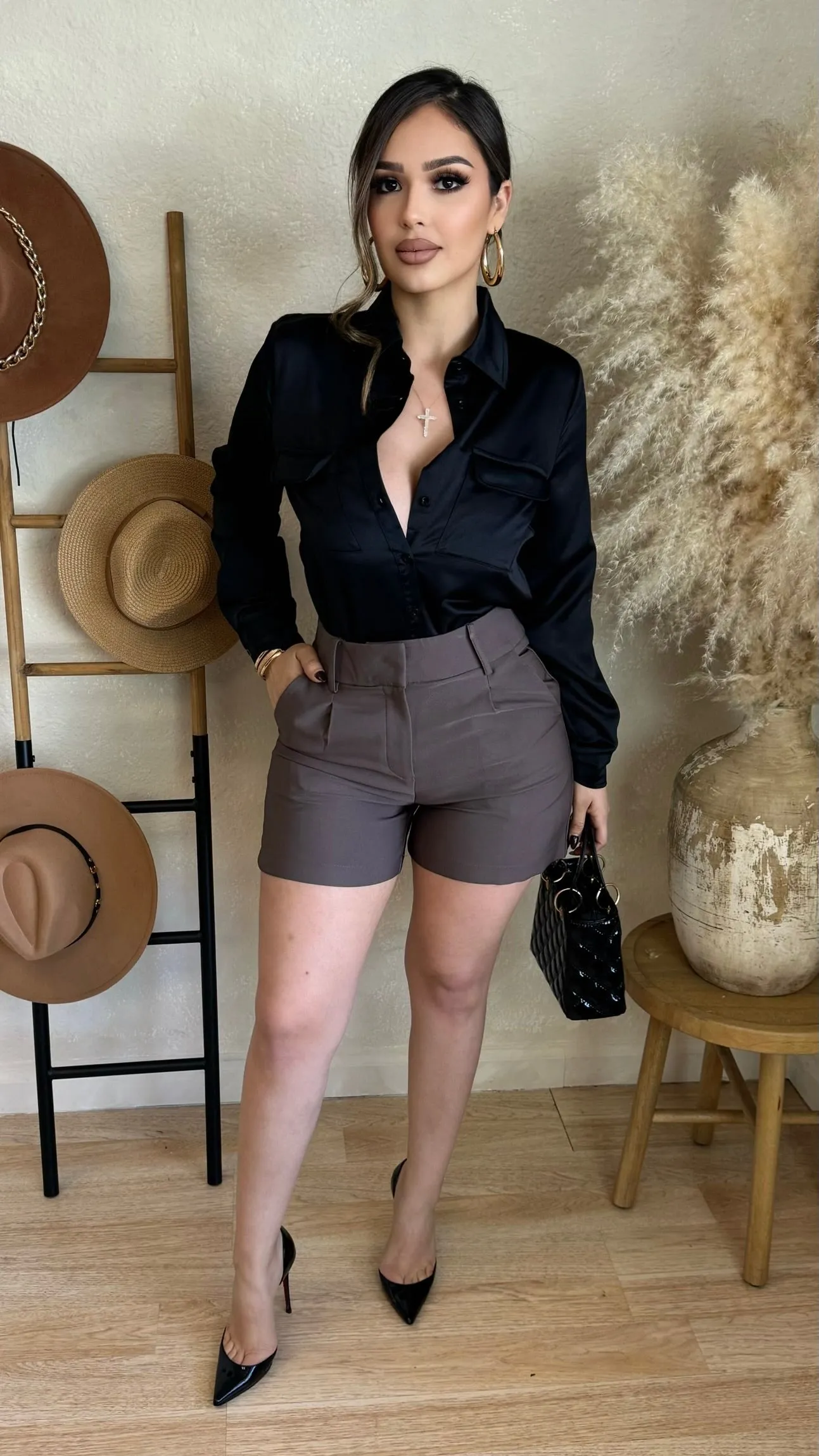 Annalee Button Up Top (Black) sold by Lavish Couture Fashion